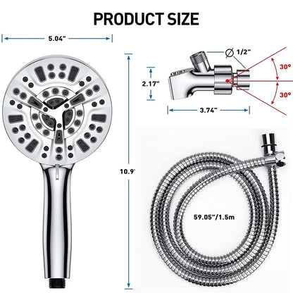 10 Mode Shower Head w/Handheld w/59" Stainless Hose