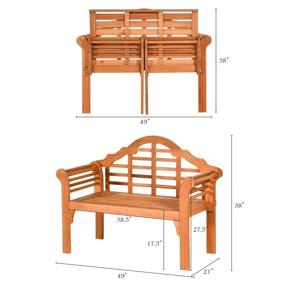 Patio Eucalyptus Wood Bench, Crown Like High Backrest,