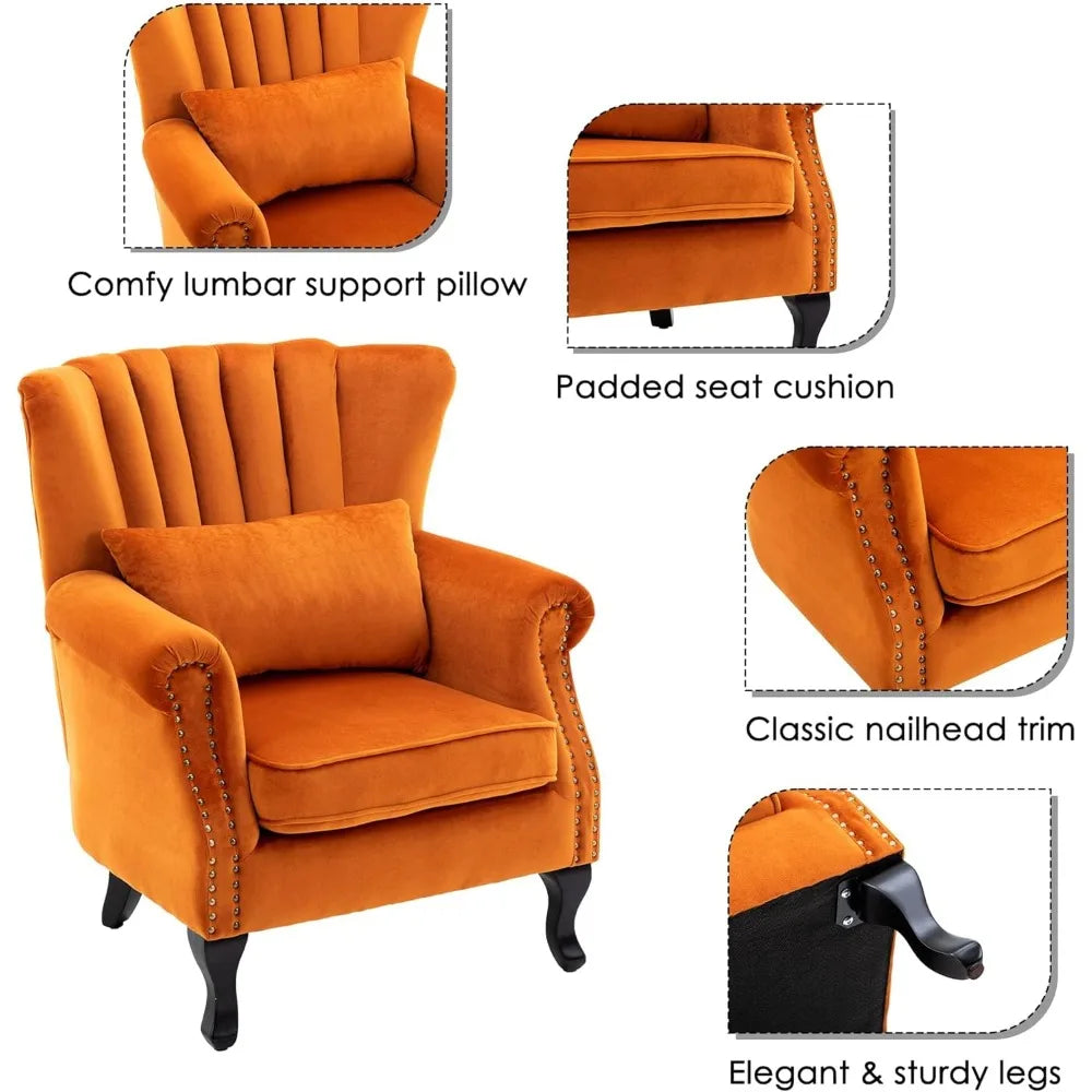 Mid-Century Modern Accent Chair w/Channel Back and Pillow