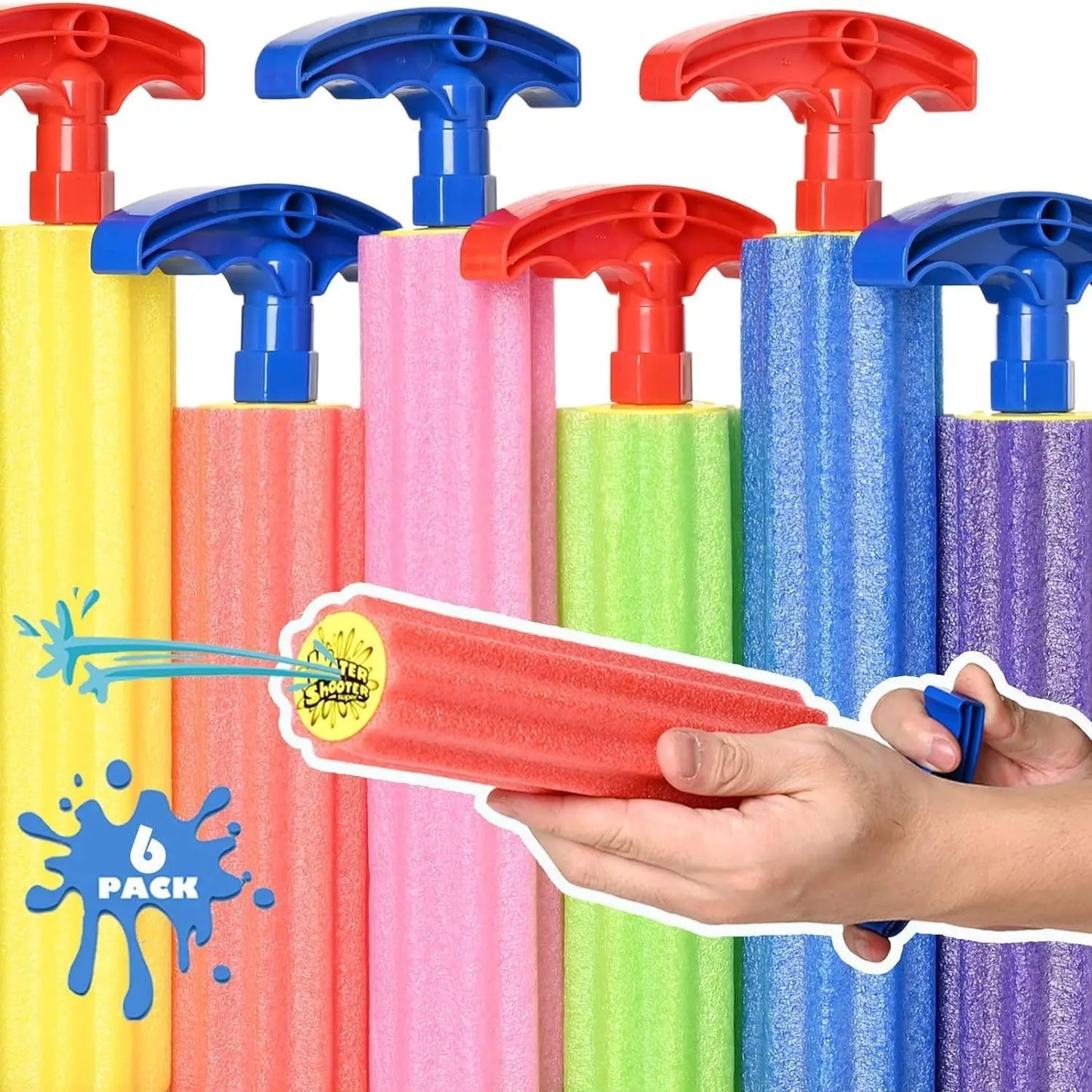 6pk Foam Squirt Guns for Kids & Adults, 33ft Range,