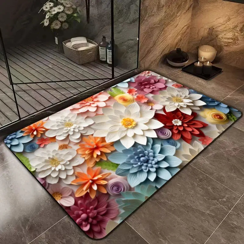 1pc Multi-Color Floral Print Design Bathroom Mat, Anti-Slip