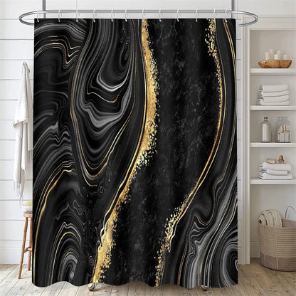 4-Piece Black Marble Shower Curtain Set