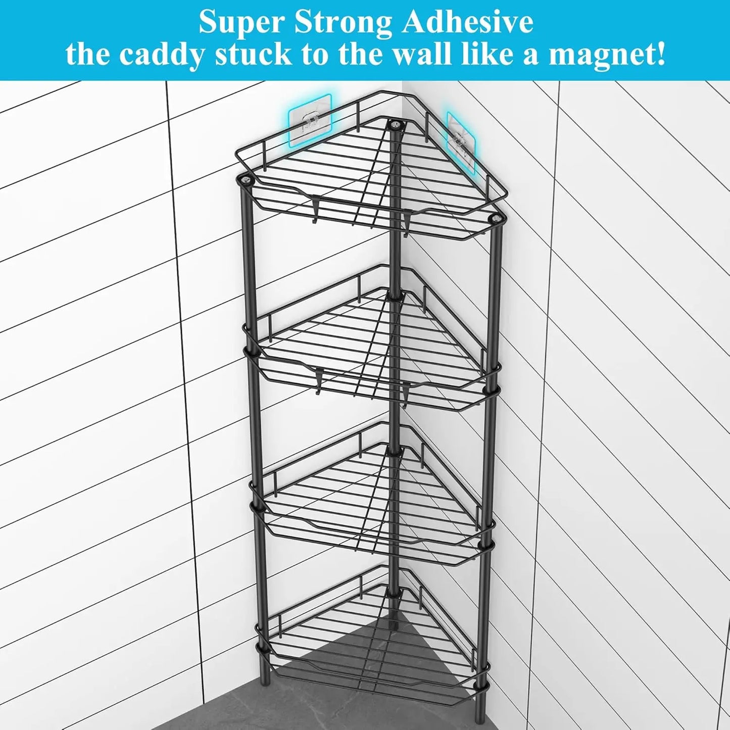 4-Tier Corner Shower Caddy Shelf w/Hooks