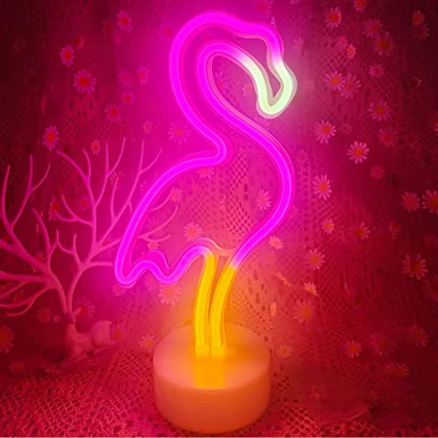 Flamingo LED Neon Night Light w/Pedestal, USB/Battery Operation