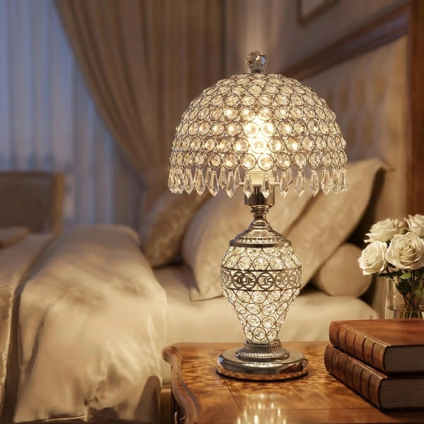 Luxury Crystal Table Light w/Hanging Crystal Sparkle Drops