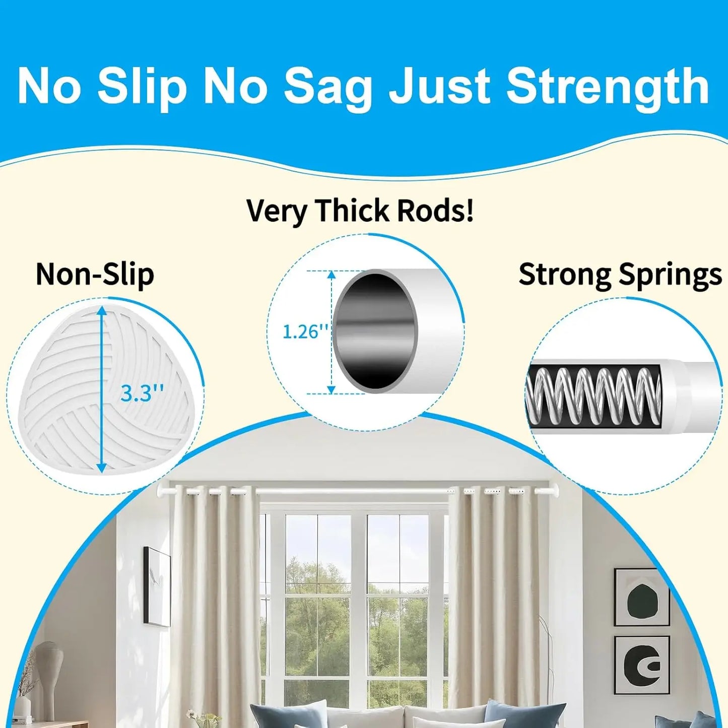 Adjustable Heavy-Duty Stainless-Steel Tension Curtain Rod 51"-165"