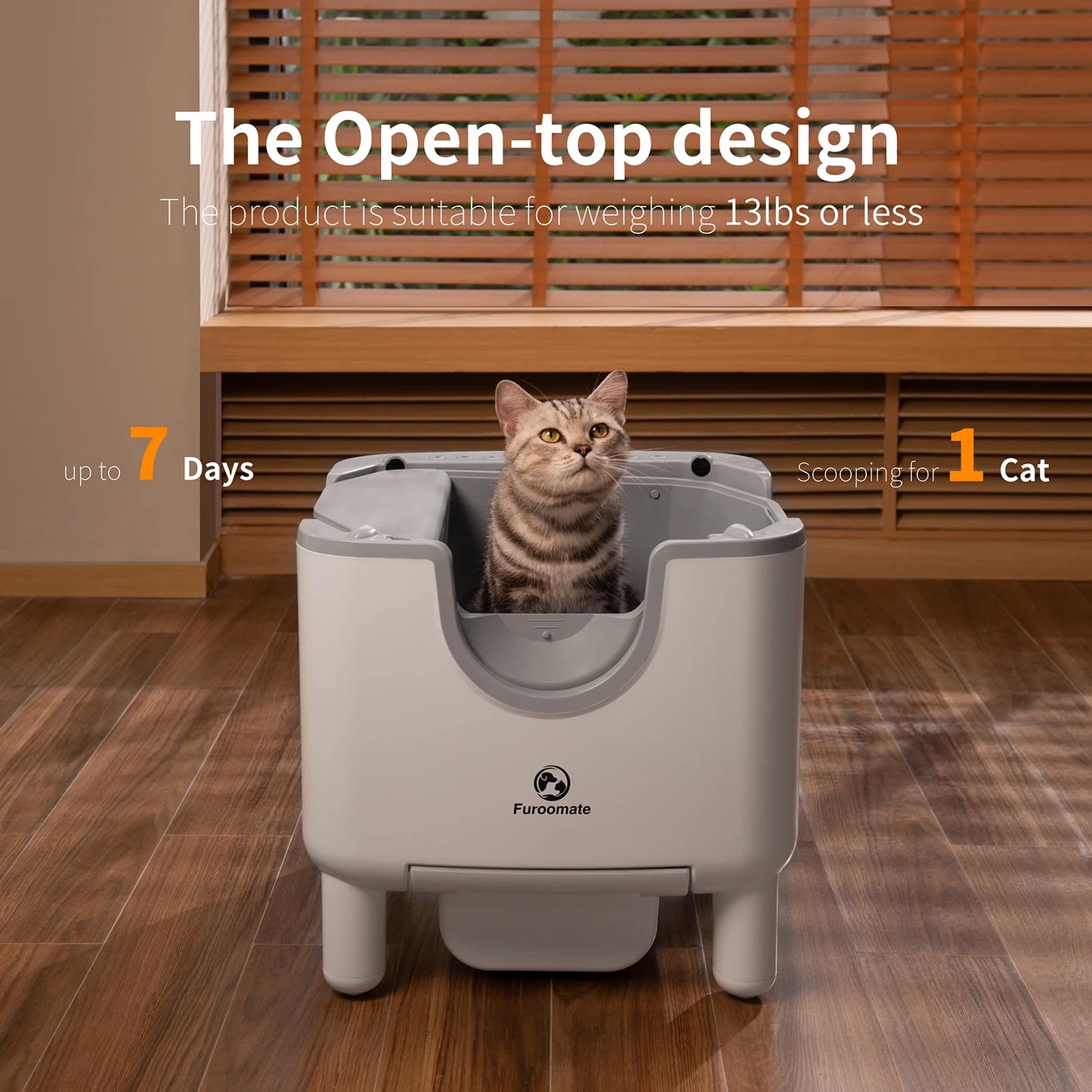 Automatic Self-Cleaning Litter Box, Open Top w/ Odor Control