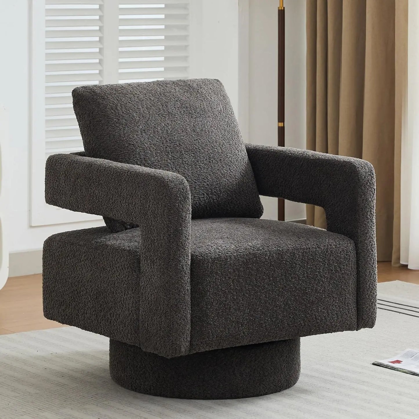 Set (2) Upholstered Swivel Accent Chair, Open Back Barrel Chair