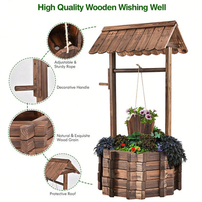 Outdoor Wooden Wishing Well, Flower Bucket Planter