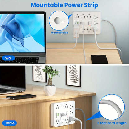 Surge Protector, 9 sockets, 3 USB Ports, 5ft