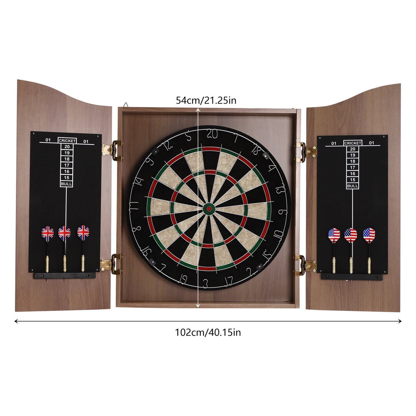 Classic Wall-Mounted Dartboard Cabinet, Set W/6* Darts