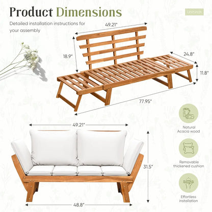 Outdoor Loveseat, Soft Cushion, Laydown Convertible, Adjustable Armrest