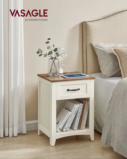 Farmhouse Nightstands w/Charging Station, Set of 2
