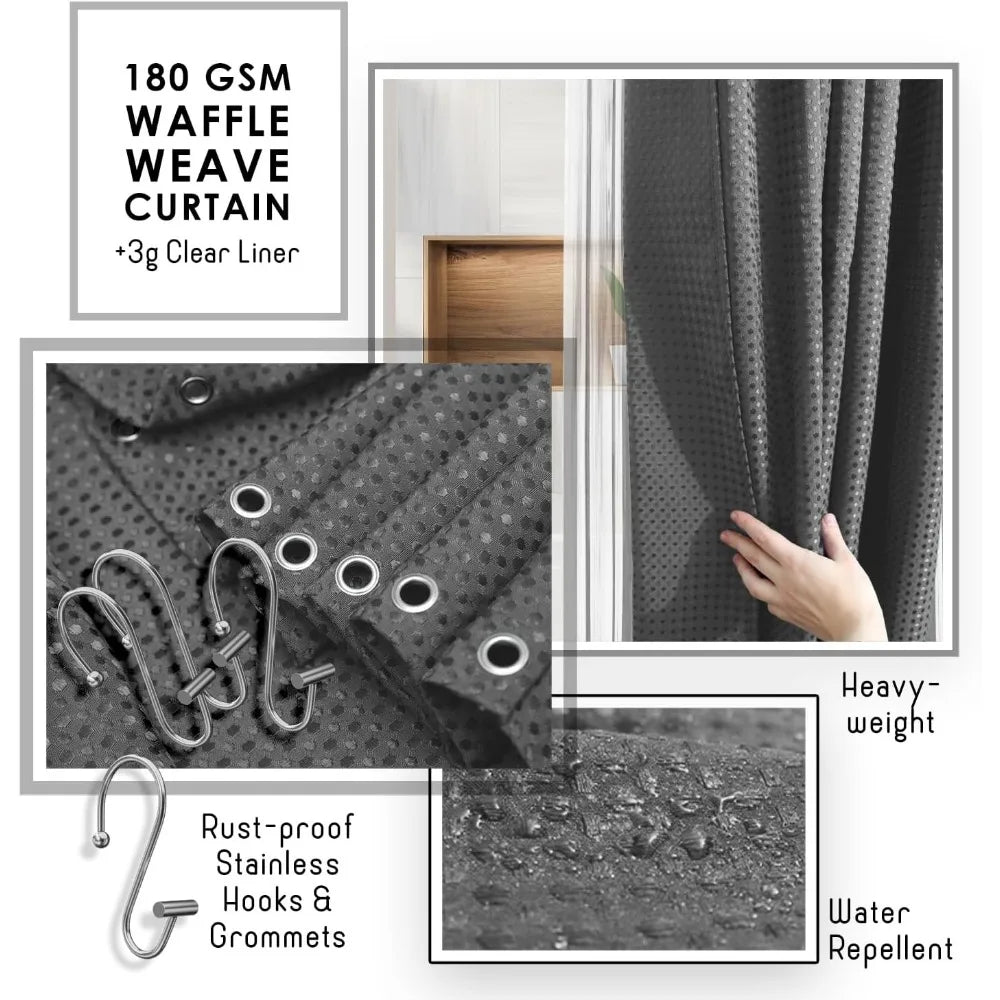 27pc Grey Bathroom Set w/Shower Caddy, Rugs, Curtain, and Accessories