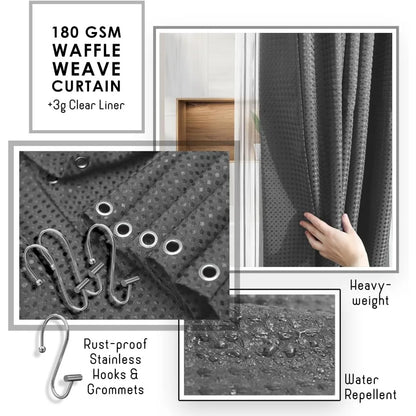 27pc Grey Bathroom Set w/Shower Caddy, Rugs, Curtain, and Accessories