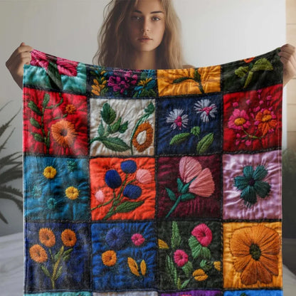 Vintage Floral Print Patchwork Flannel Blanket