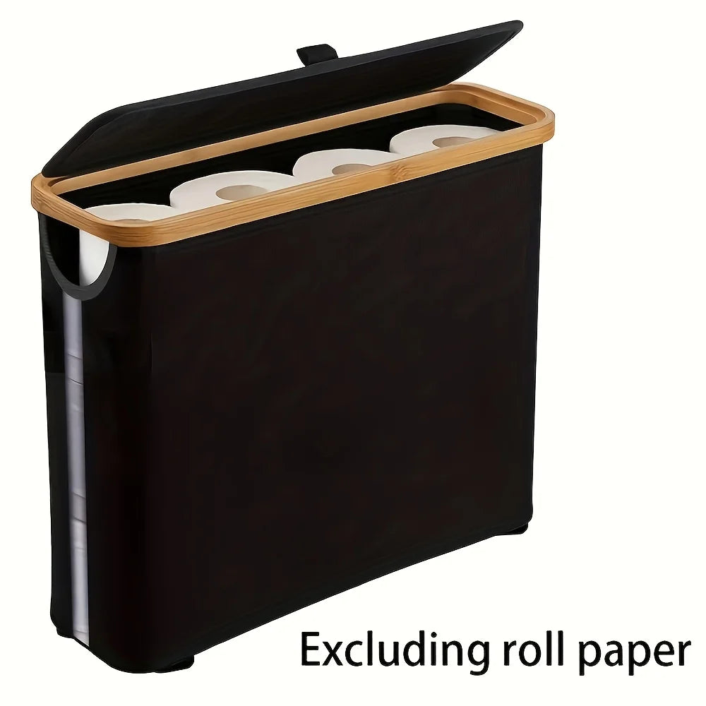Gray Bamboo 9 Roll Toilet Paper Holder with Lid