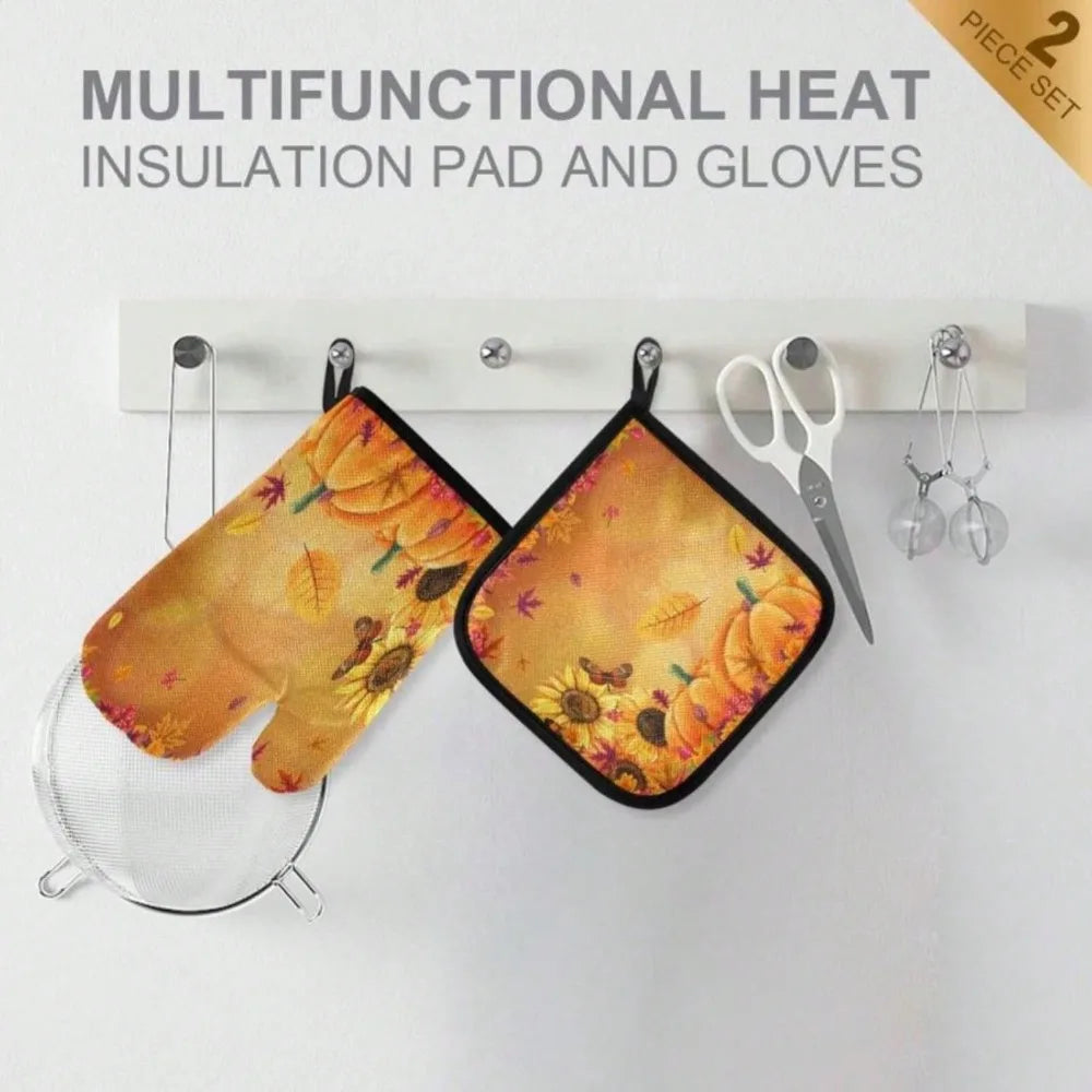 Pumpkin Fall Thanksgiving Oven Mitts and Pot Holders Set