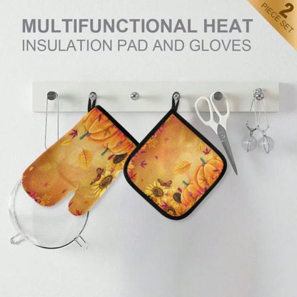 Pumpkin Fall Thanksgiving Oven Mitts and Pot Holders Set