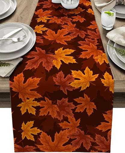 3 sizes, Fall Thanksgiving Maple Leaf Linen Table Runner