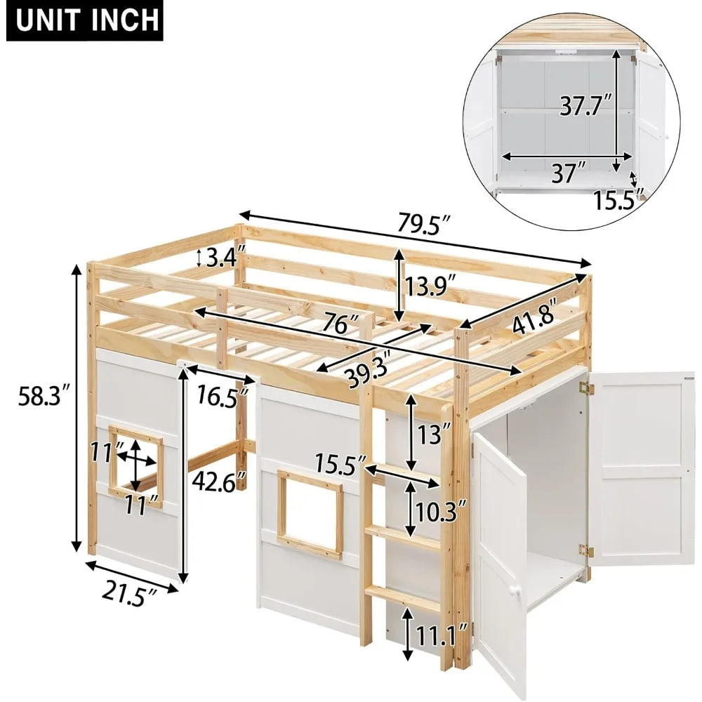 Playhouse Design Twin Size Loft Bed w/Built-in Storage