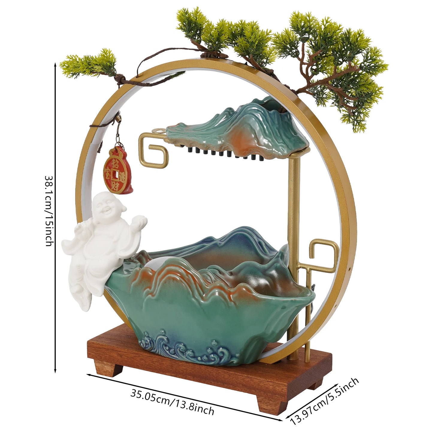 Tabletop Ceramics Water Fountain w/ LED Light, Atomizer