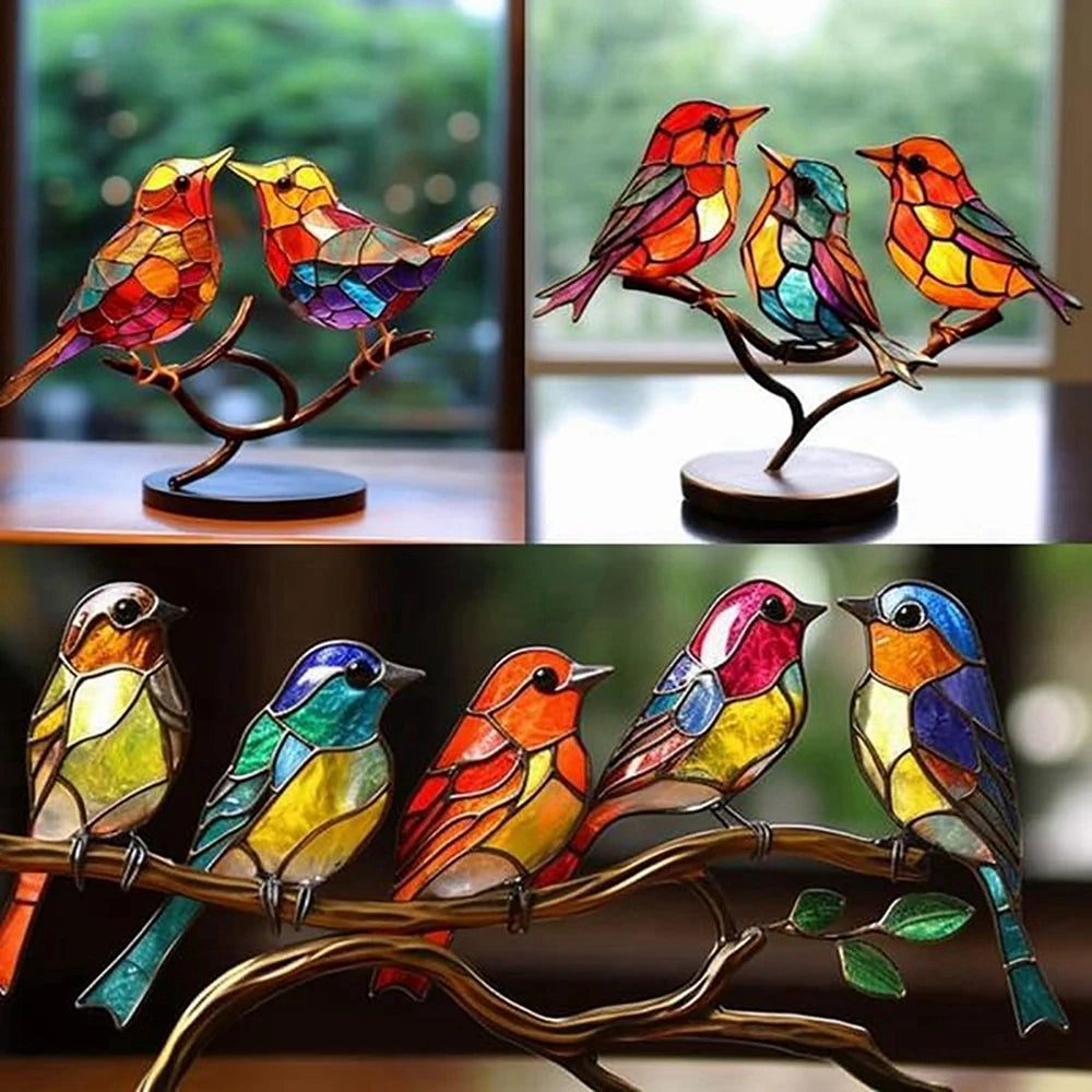 Multi-Colored Glass Birds on Branch. Other Animal Ornaments,