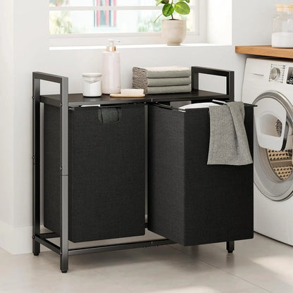 Dual Compartment Laundry Basket w/Shelf & Removable Bags,