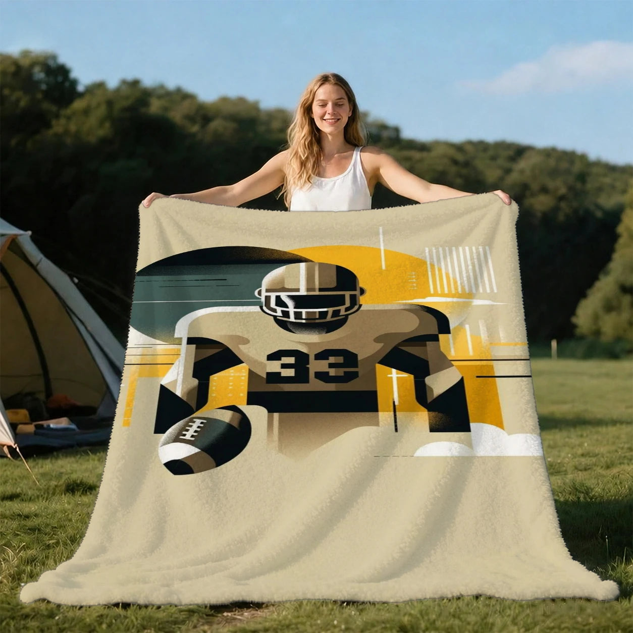 1pc Abstract American Football Player Print Flannel Throw Blanket