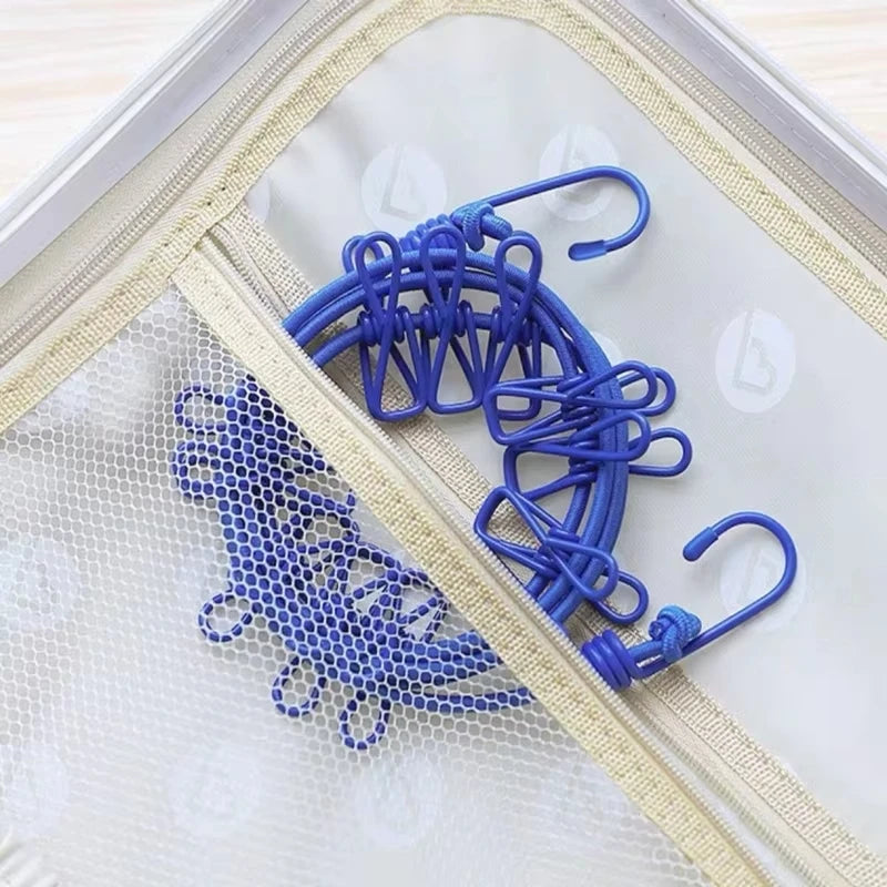 1pc Portable Clothesline With 12 Clips