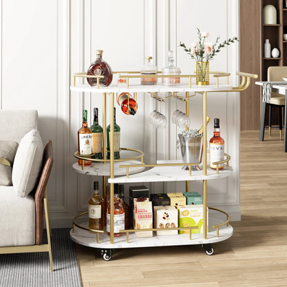 Mobile Bar Cart w/4-Tiers Storage Shelves, Gold