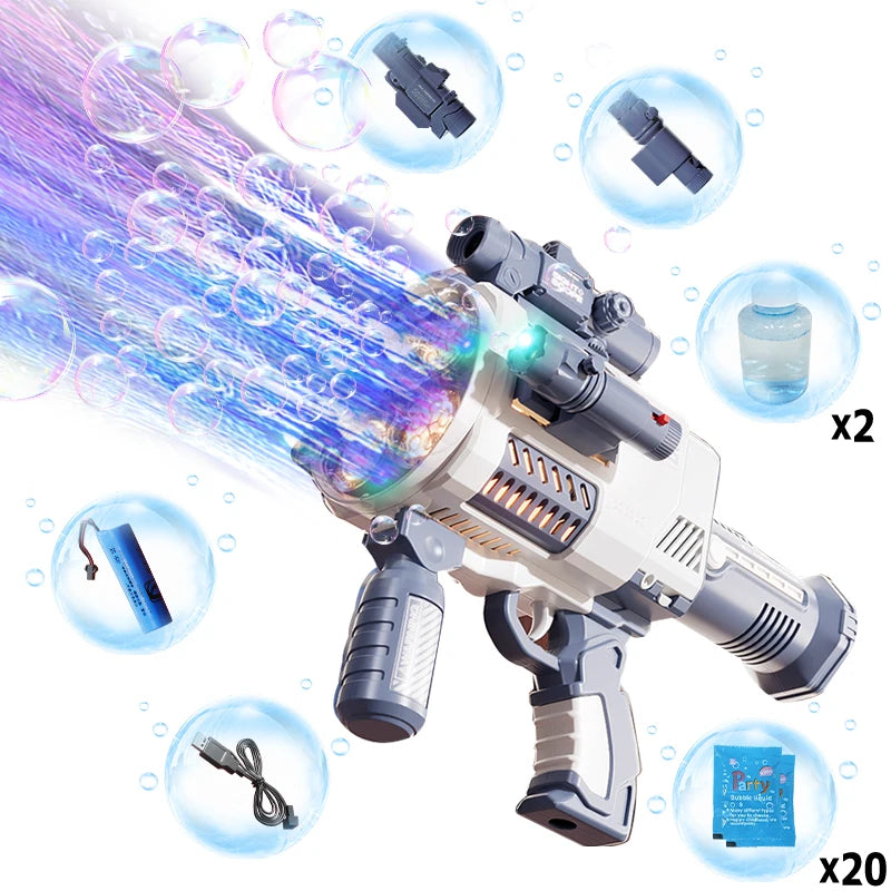 Rechargeable Automatic Bubble Machine Gun w/Colorful Lights