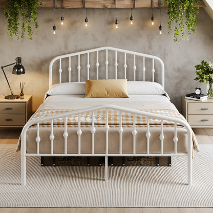14'' Wrought Iron Bed Frame, Victorian Headboard & Footboard,