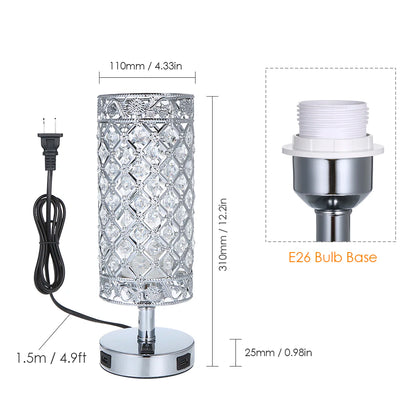 Modern Decorative Crystal Table Lamp Dual, USB Charging