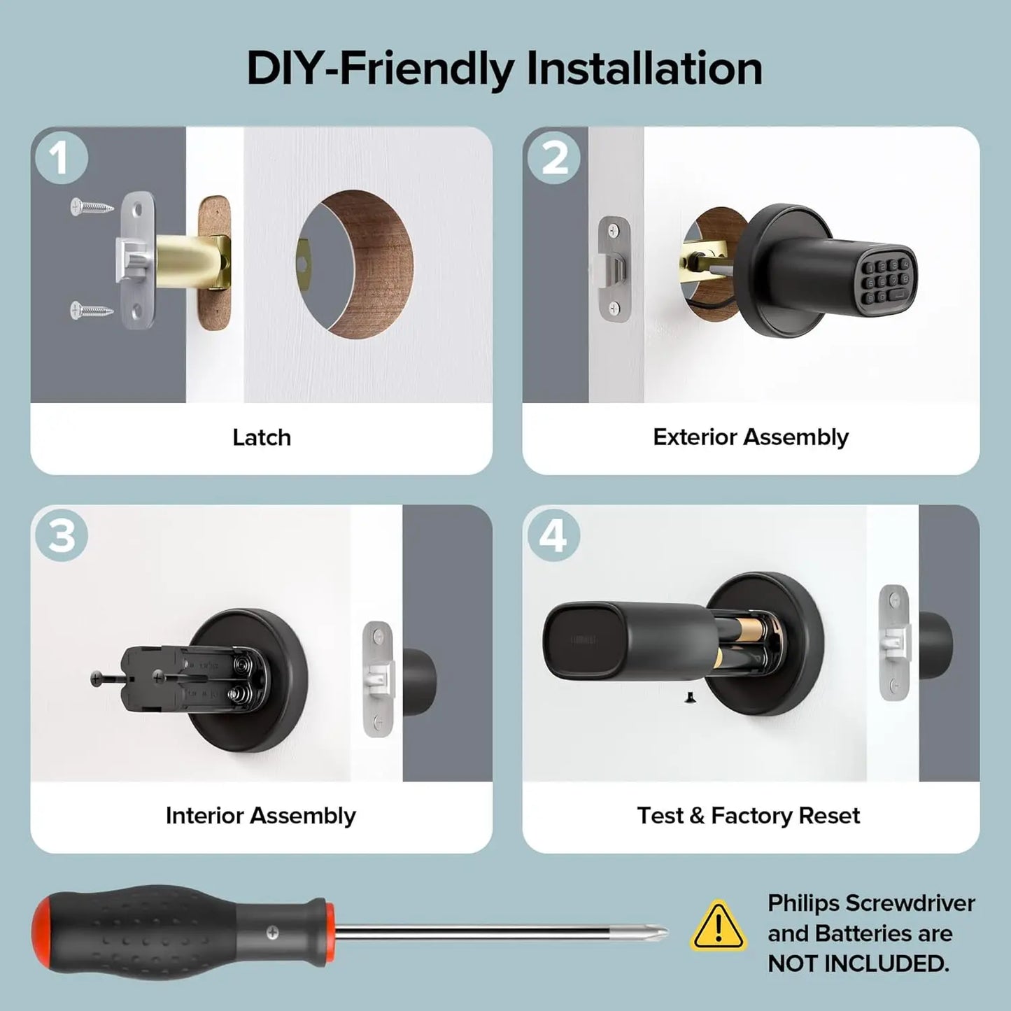 Keyless, Fingerprint Doorknob with Keypad, Auto-Lock
