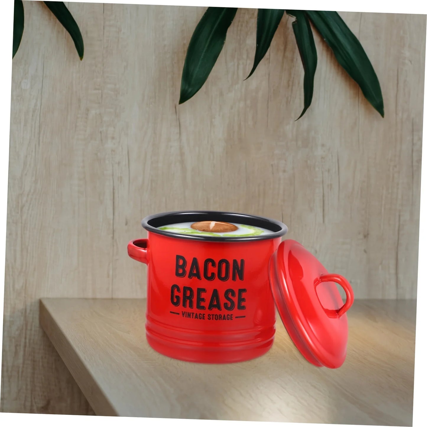 1pc Large Enamel Grease Container W/Lid,