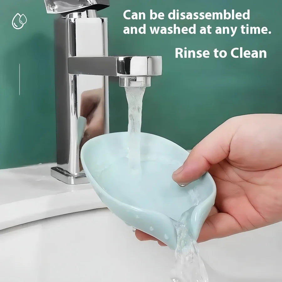 Leaf-Shape Self Draining Soap Dish, w/Suction Cup