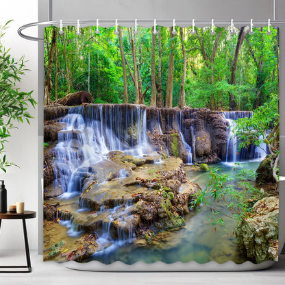 Scenic Shower Curtain Tropical Waterfall, Landscape Nature