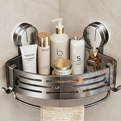 1pk Suction Cup Corner Shower Shelf - Stainless Steel, No-Drill, Anti-Rust