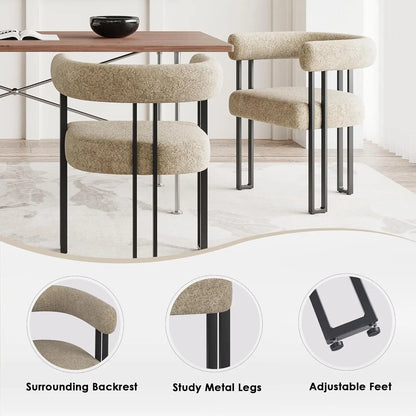 Set (2) Modern Bouclé Fabric Upholstered Dining Room Armchairs