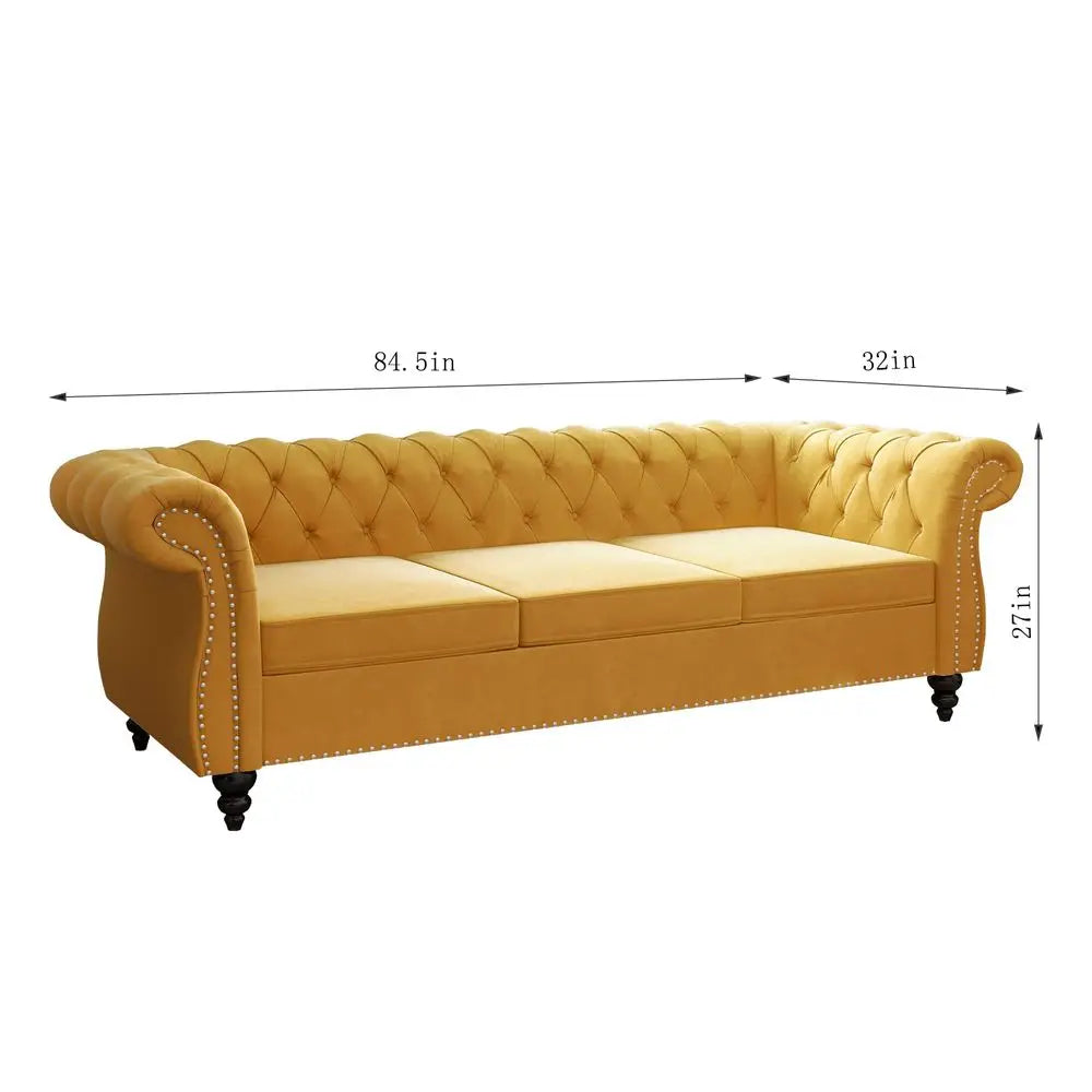 Velvet Chesterfield Sofa, Modern Tufted Couch with Rolled Arms