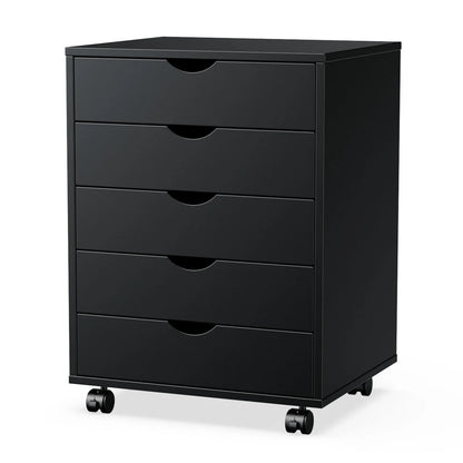 5 Drawer Waterproof Surface Wood Nightstand Cabinet w/Wheels