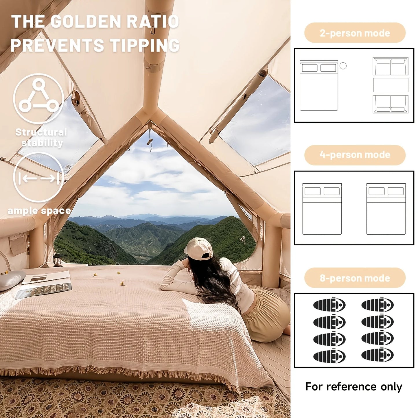Large Inflatable Camping Tent w/Skylight, Air-Flow & Breathable Mesh Design