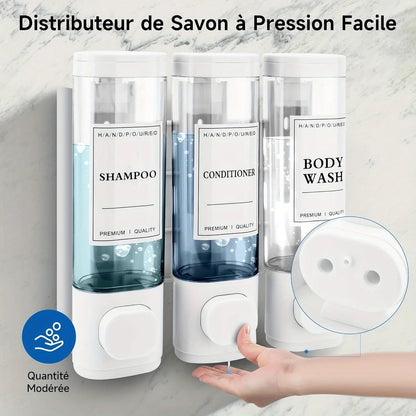 Wall-Mounted 3-in-1 Shampoo, Conditioner, Soap Dispenser, No Drilling
