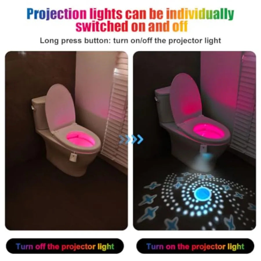 2pc Motion Sensor LED Toilet Night Lights, w/Star Projector, 16 Colors Changing