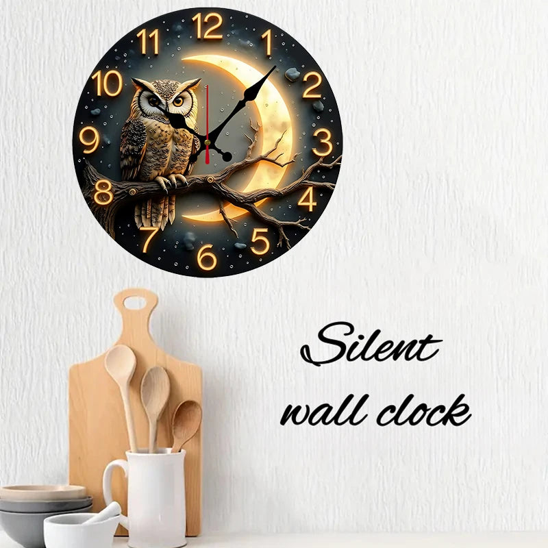 10" Moonlight Night Wooden Round Silent Hanging Wall Clock