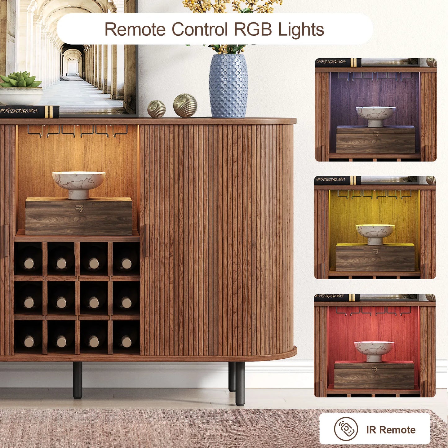 Wine Bar Cabinet w/ LED Light, Liquor Cabinet for Home