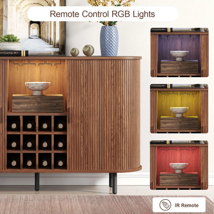Wine Bar Cabinet w/ LED Light, Liquor Cabinet for Home