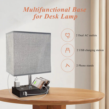 15.7" Bedside Dimmable Lamp, Dual USB Charging Ports