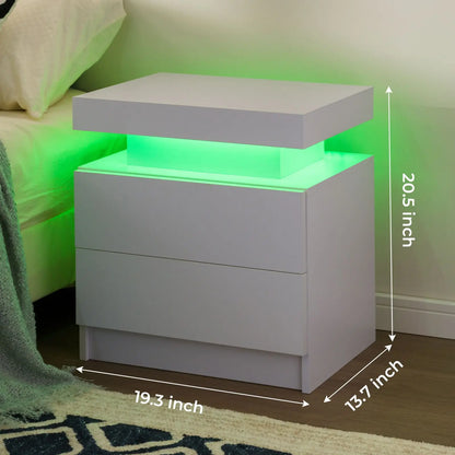Set (2) LED Bedside Nightstand with 2 Drawers